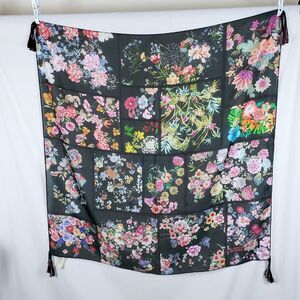Johnny Was Scarf Tassels Oversized Square Patchwork Floral Bohemian Wrap